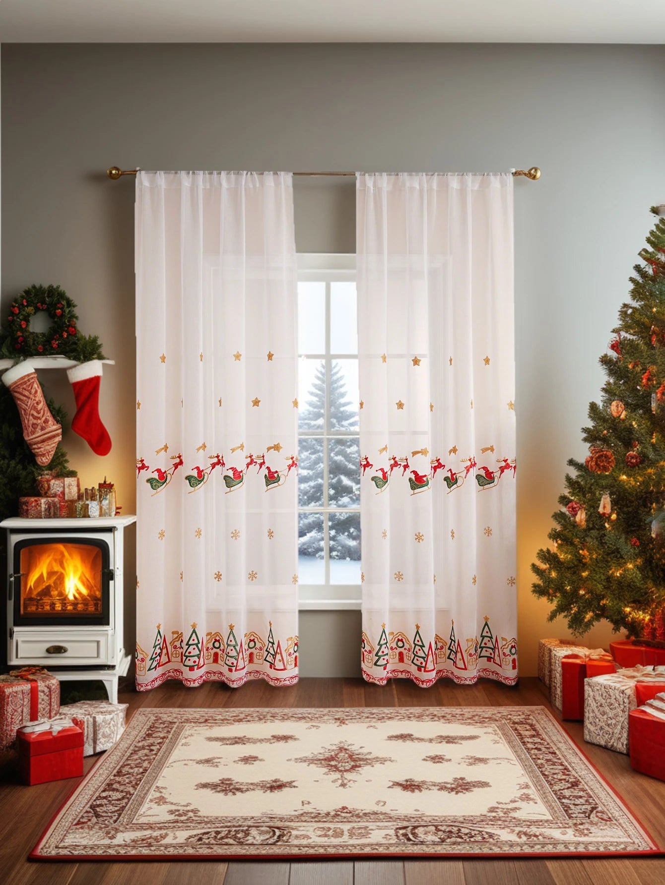 Christmas reindeer tulle curtain
