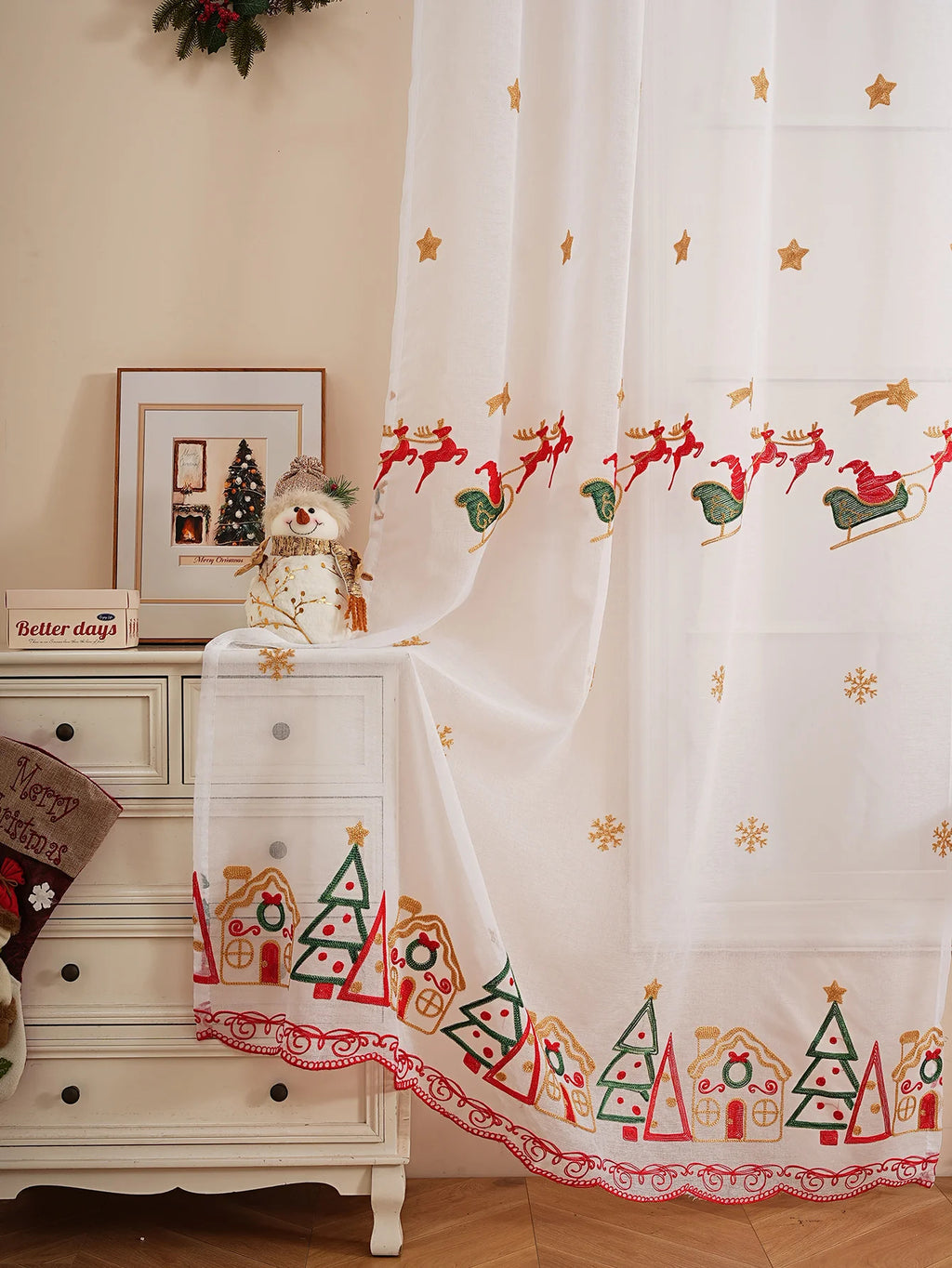 festive sheer Christmas curtain
