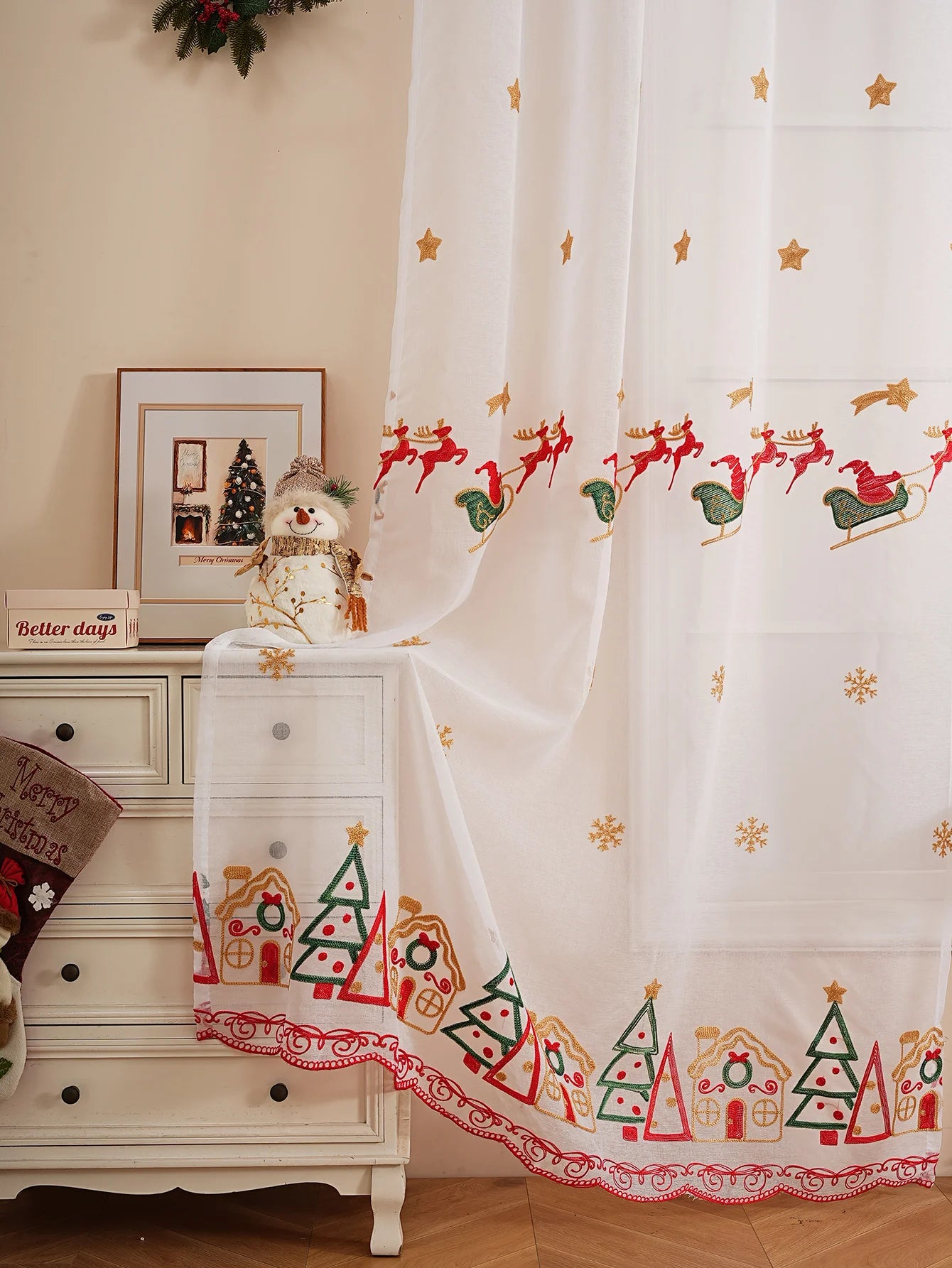 festive sheer Christmas curtain

