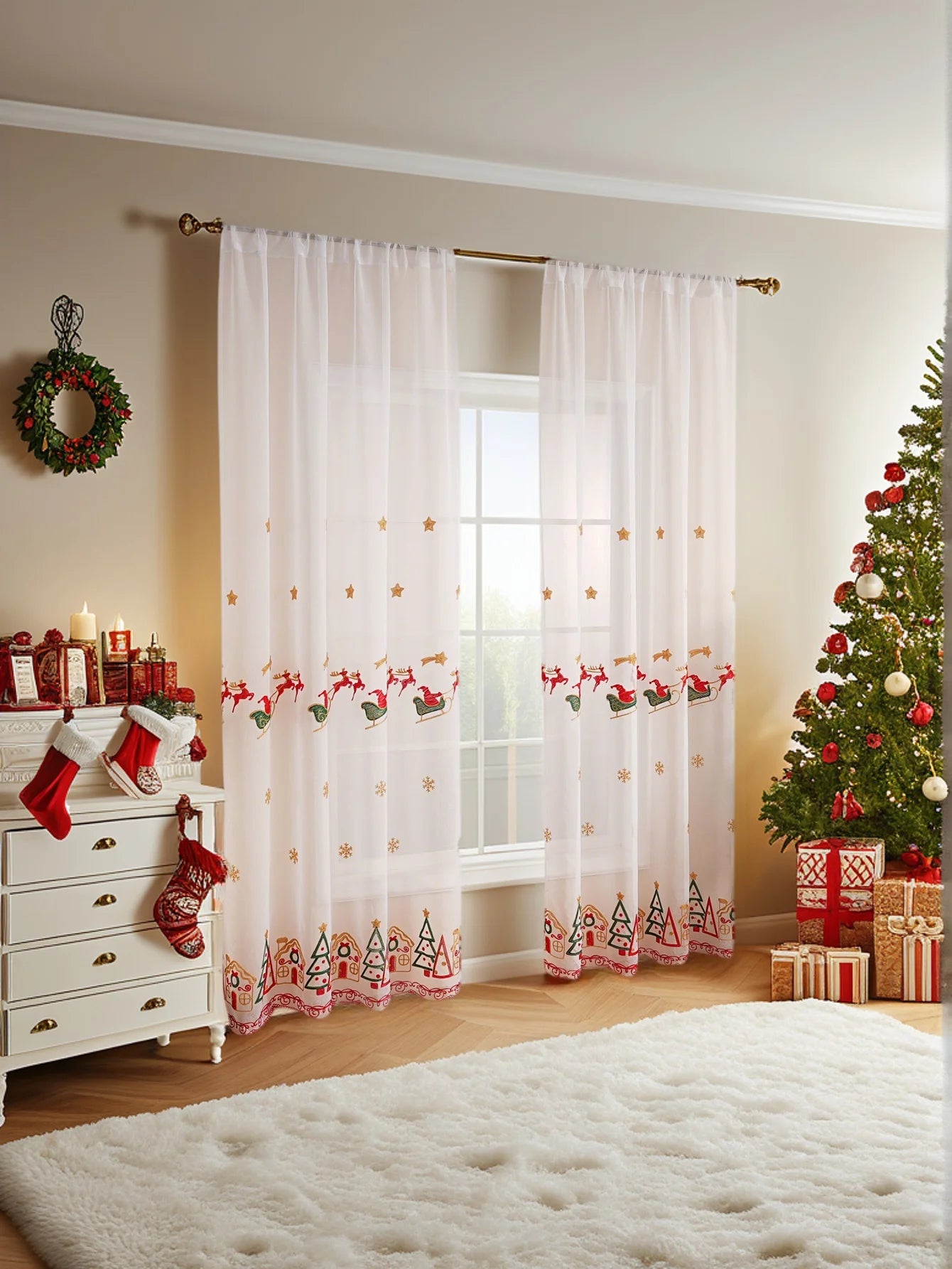 embroidered holiday window panel
